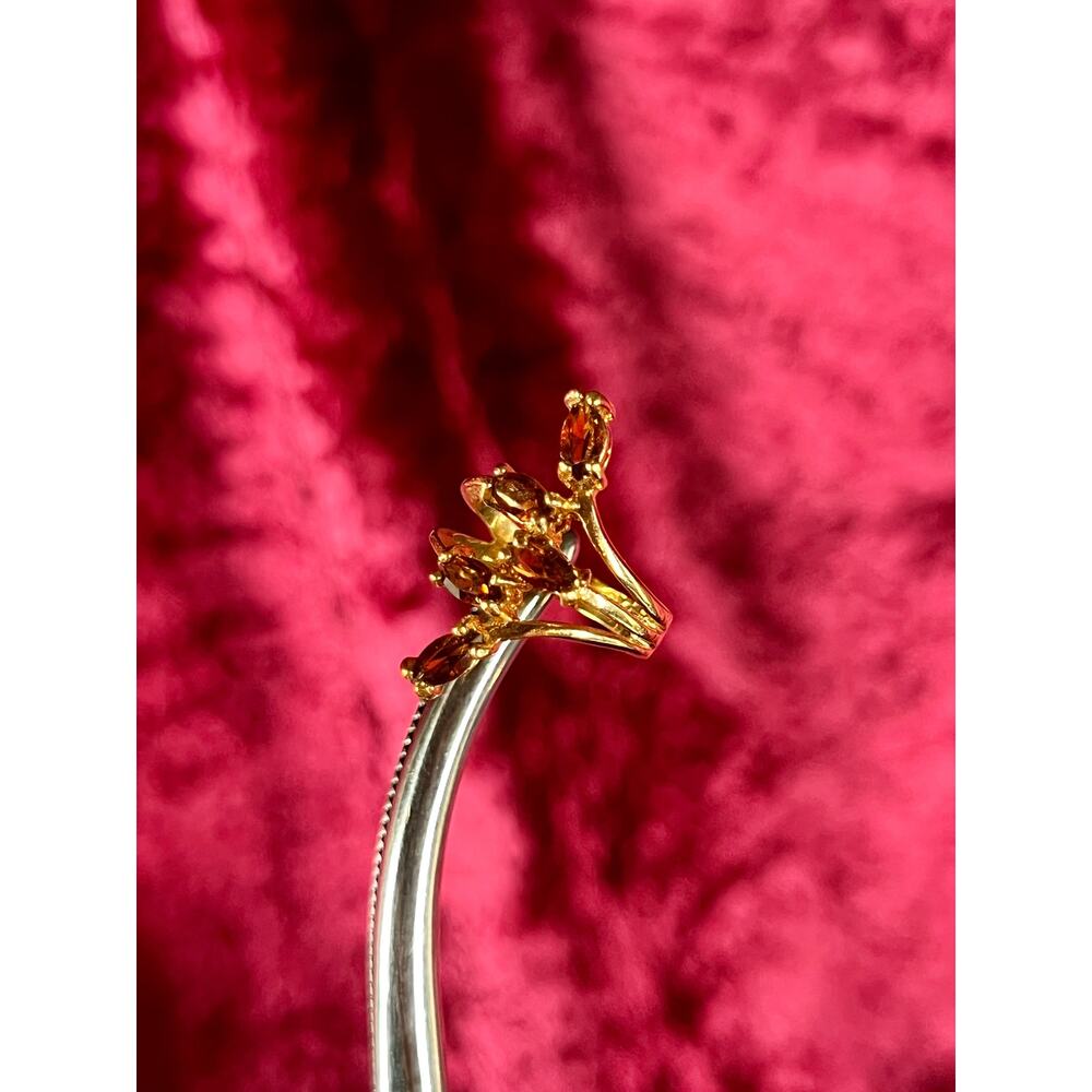 Vintage 18K HGE Cocktail Ring – Marquise Cut Amber Rhinestones - Size 5